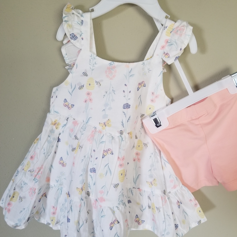 Rachel Zoe White Floral Dress with Pink Shorts